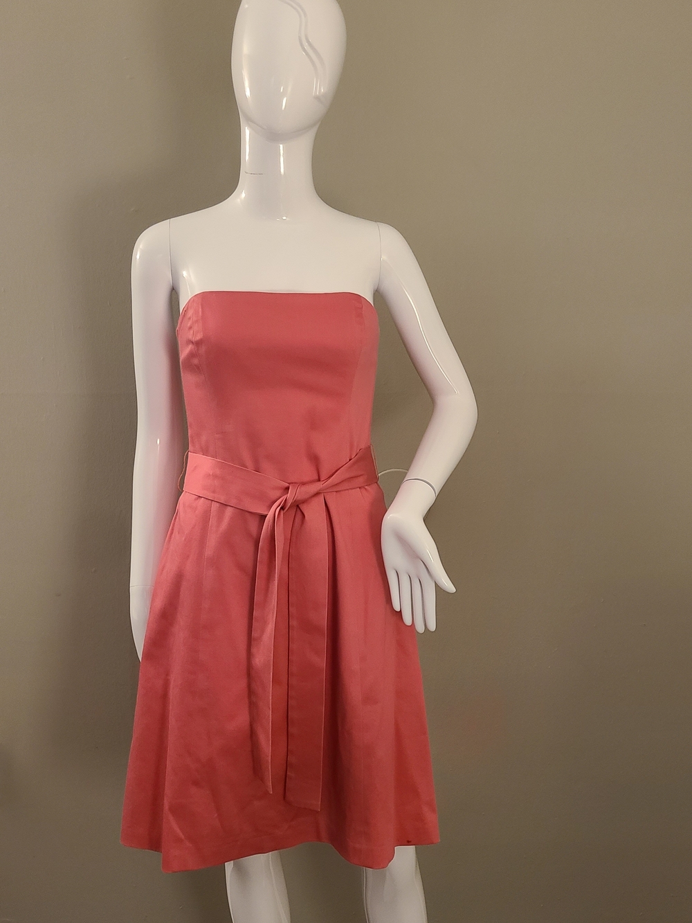 Robin Jordan Strapless Coral-Pink Tie-Waist A-Line Dress